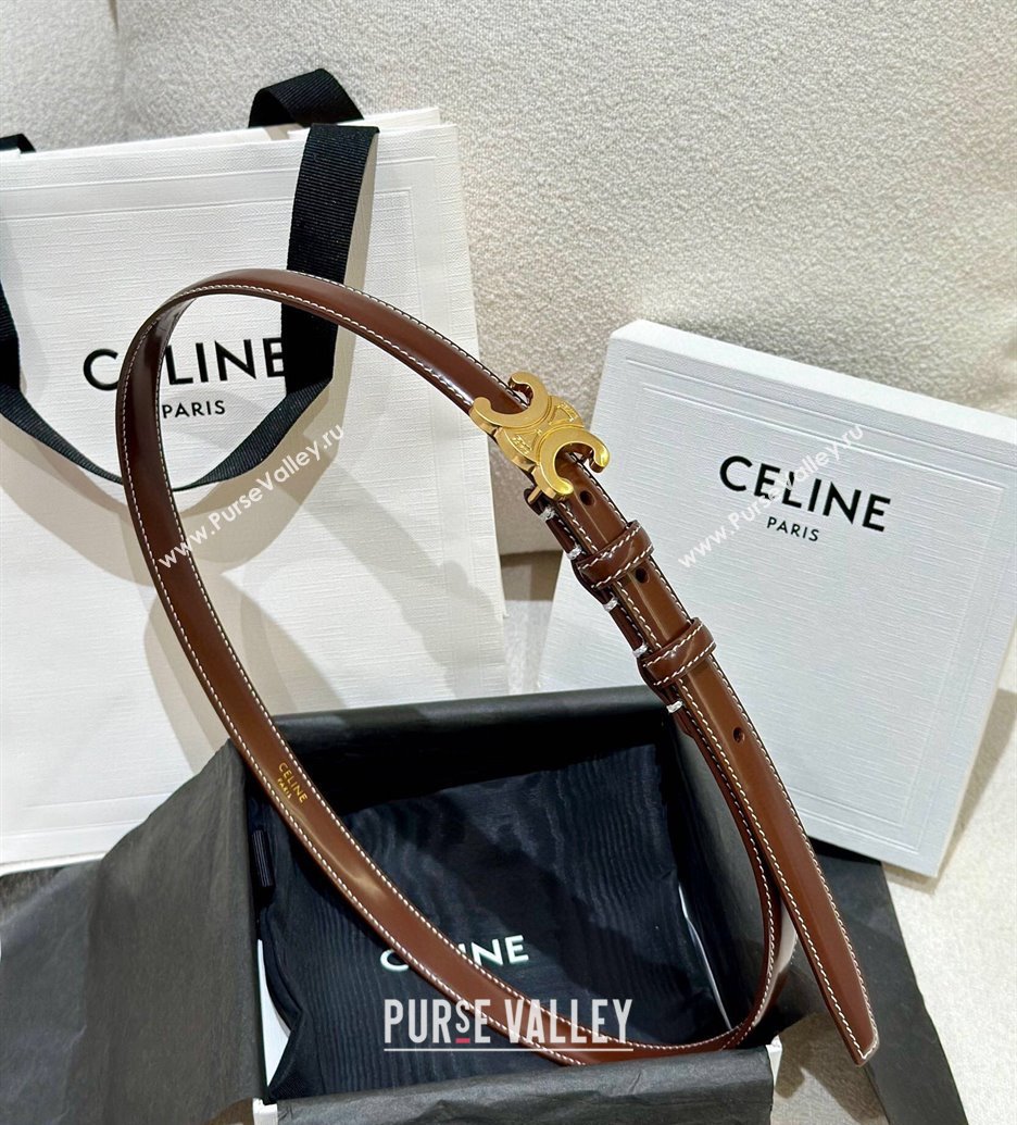 Celine Brown Calfskin Belt 2.5cm with Gold-Tone Buckle 2024 1127 (99-241127093)