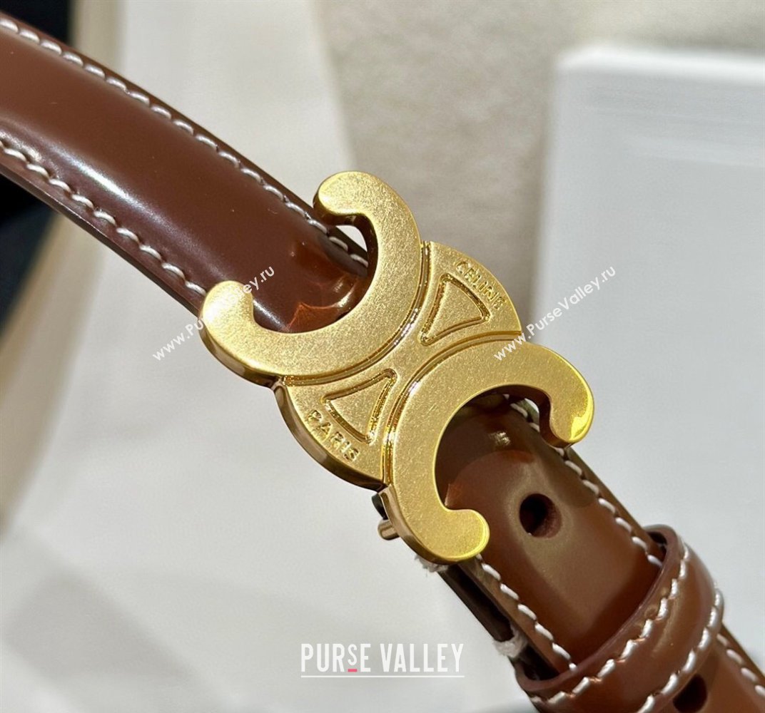 Celine Brown Calfskin Belt 2.5cm with Gold-Tone Buckle 2024 1127 (99-241127093)