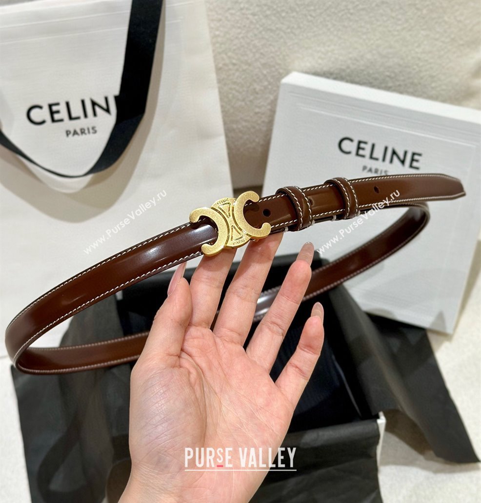 Celine Brown Calfskin Belt 2.5cm with Gold-Tone Buckle 2024 1127 (99-241127093)