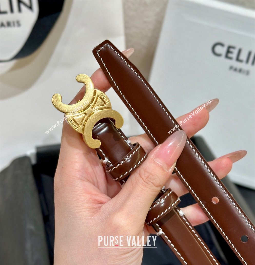 Celine Brown Calfskin Belt 2.5cm with Gold-Tone Buckle 2024 1127 (99-241127093)