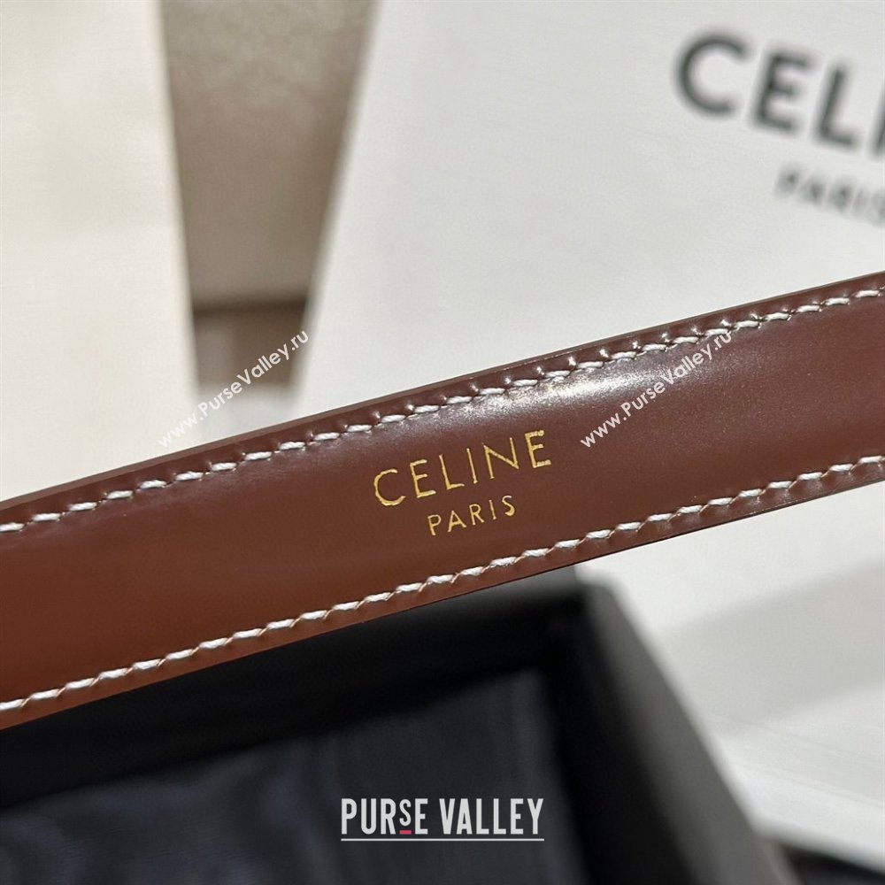 Celine Brown Calfskin Belt 2.5cm with Gold-Tone Buckle 2024 1127 (99-241127093)