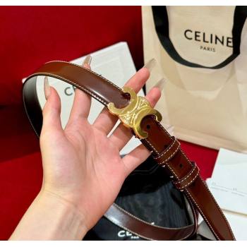 Celine Brown Calfskin Belt 2.5cm with Dark Gold Logo 2024 1127 (99-241127094)