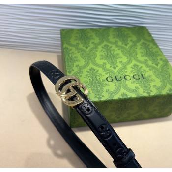 Gucci GG Embossed Leather Belt 2cm with GG Buckle Black/Gold 2024 1127 (99-241127100)