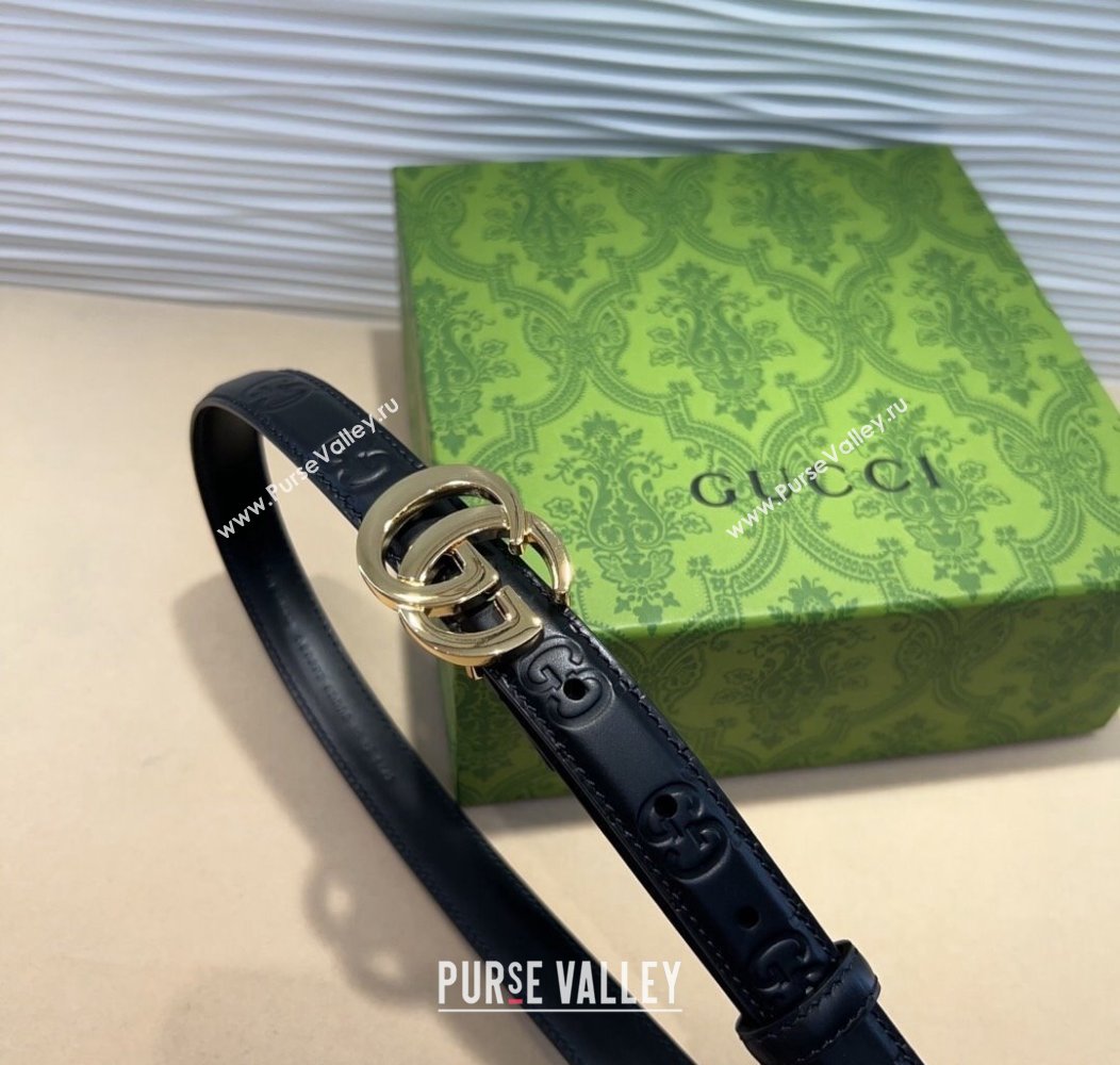 Gucci GG Embossed Leather Belt 2cm with GG Buckle Black/Gold 2024 1127 (99-241127100)