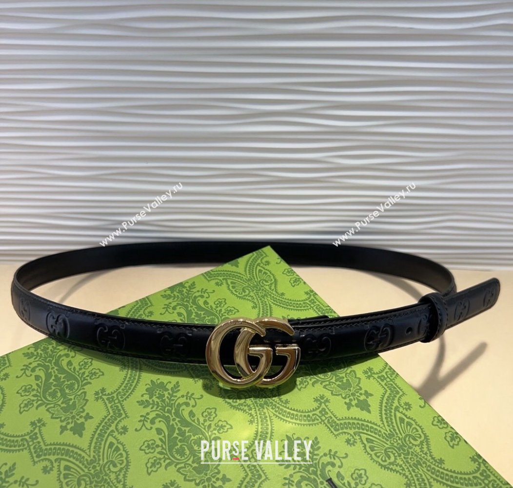 Gucci GG Embossed Leather Belt 2cm with GG Buckle Black/Gold 2024 1127 (99-241127100)