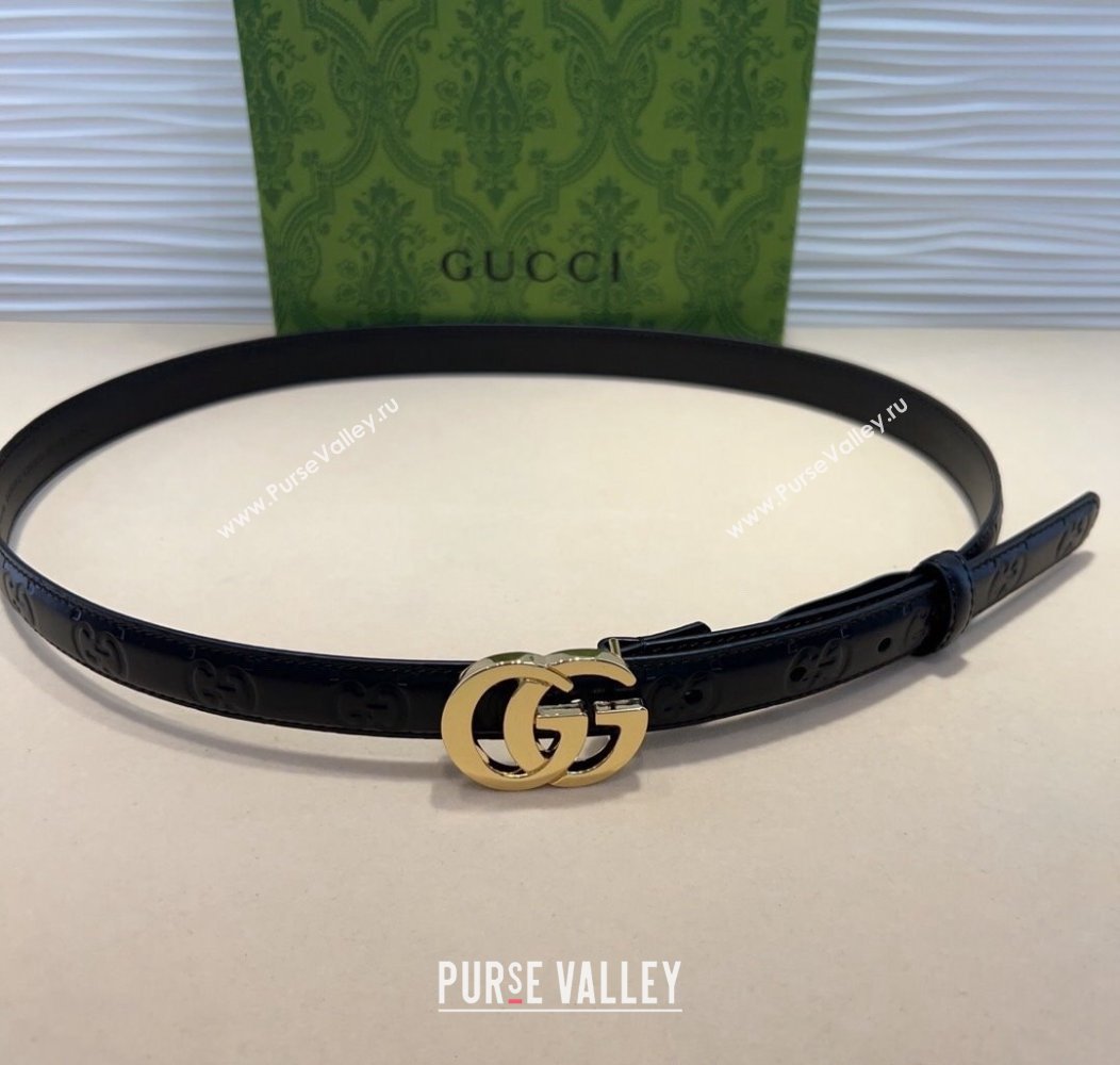 Gucci GG Embossed Leather Belt 2cm with GG Buckle Black/Gold 2024 1127 (99-241127100)