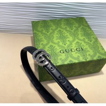 Gucci GG Embossed Leather Belt 2cm with GG Buckle Black/Silver 2024 1127 (99-241127101)