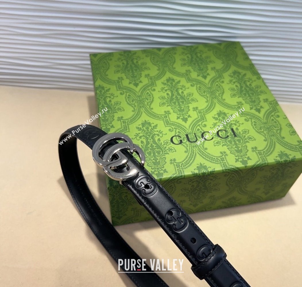 Gucci GG Embossed Leather Belt 2cm with GG Buckle Black/Silver 2024 1127 (99-241127101)