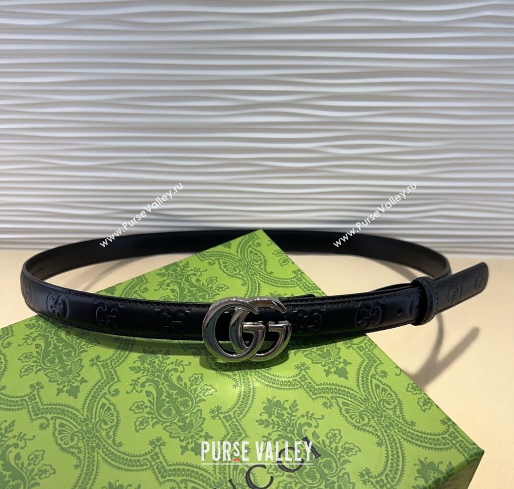 Gucci GG Embossed Leather Belt 2cm with GG Buckle Black/Silver 2024 1127 (99-241127101)