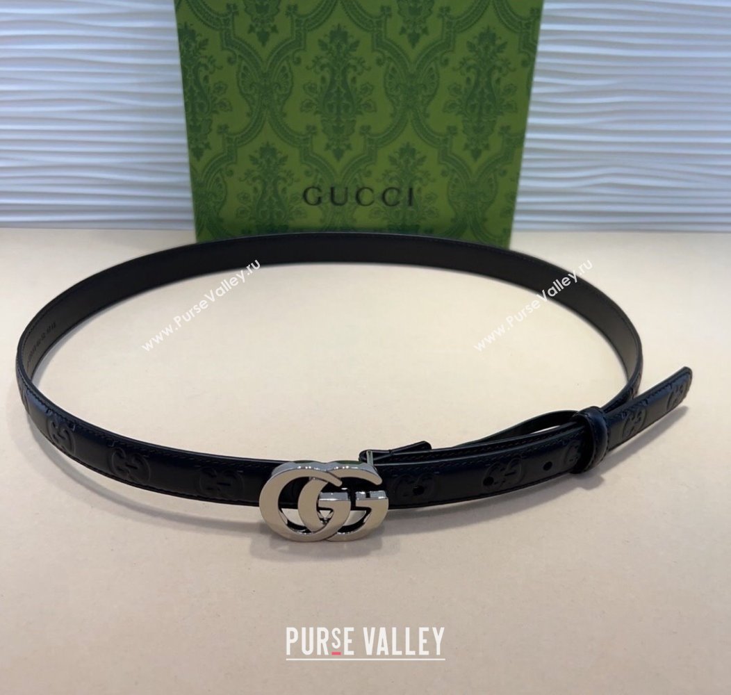 Gucci GG Embossed Leather Belt 2cm with GG Buckle Black/Silver 2024 1127 (99-241127101)