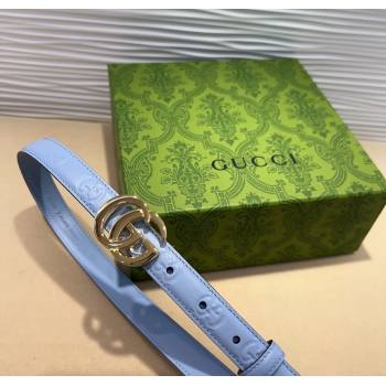 Gucci GG Embossed Leather Belt 2cm with GG Buckle Light Blue 2024 1127 (99-241127104)