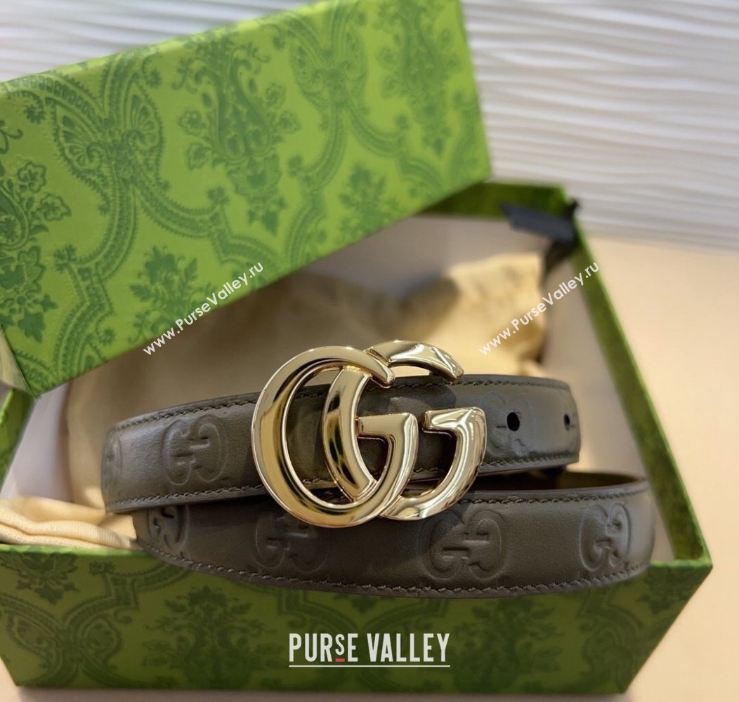 Gucci GG Embossed Leather Belt 2cm with GG Buckle Green 2024 1127 (99-241127105)