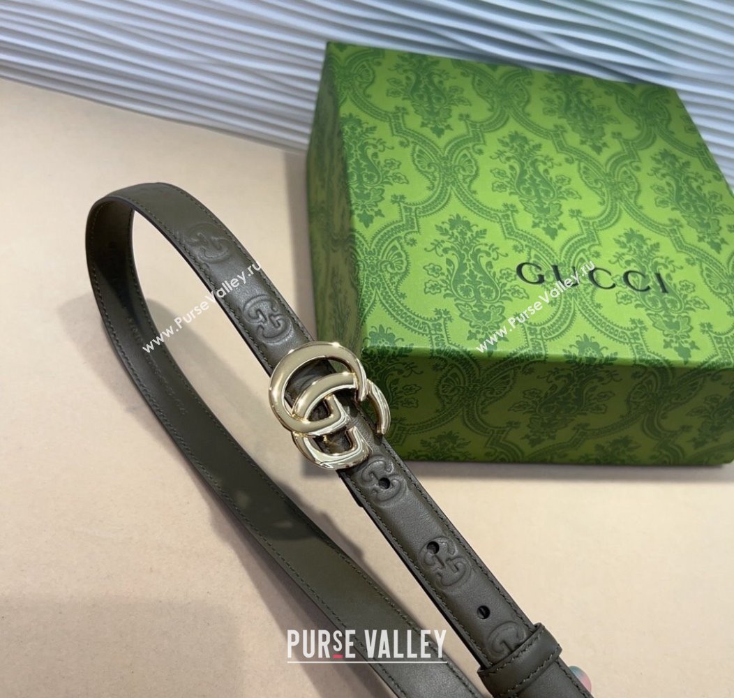 Gucci GG Embossed Leather Belt 2cm with GG Buckle Green 2024 1127 (99-241127105)