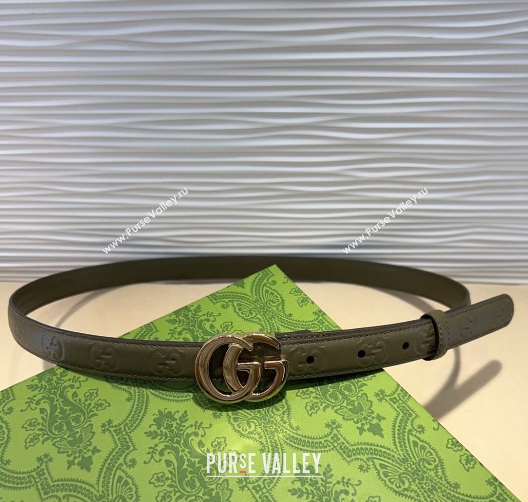 Gucci GG Embossed Leather Belt 2cm with GG Buckle Green 2024 1127 (99-241127105)