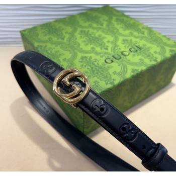 Gucci GG Embossed Leather Belt 2cm with Interlocking G Buckle Black/Gold 2024 1127 (99-241127106)