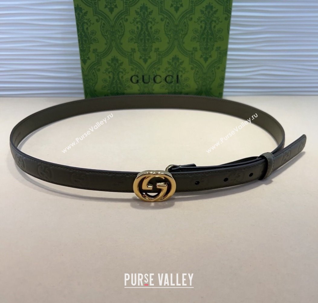 Gucci GG Embossed Leather Belt 2cm with Interlocking G Buckle Black/Gold 2024 1127 (99-241127106)