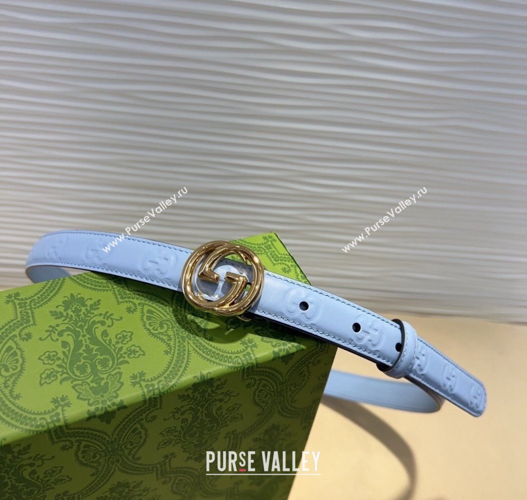 Gucci GG Embossed Leather Belt 2cm with Interlocking G Buckle Blue/Gold 2024 1127 (99-241127109)