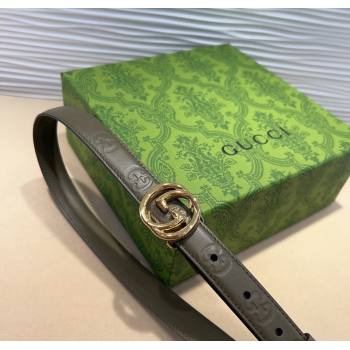 Gucci GG Embossed Leather Belt 2cm with Interlocking G Buckle Green/Gold 2024 1127 (99-241127111)