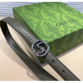 Gucci GG Embossed Leather Belt 2cm with Interlocking G Buckle Green/Silver 2024 1127 (99-241127112)