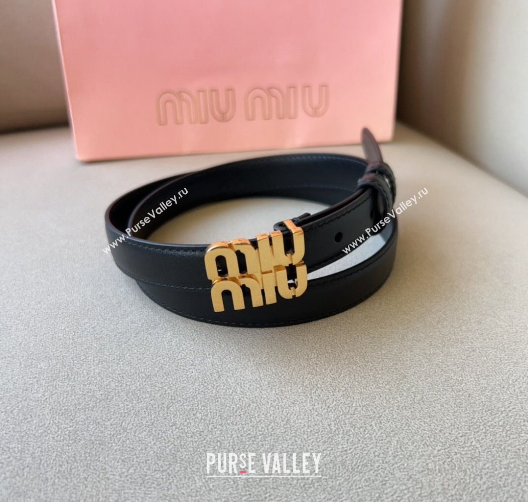 Miu Miu Calfskin Leather Belt 2cm with Miu Buckle Black 2024 1127 (99-241127113)