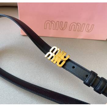 Miu Miu Calfskin Leather Belt 2cm with Miu Buckle Black 2024 1127 (99-241127113)