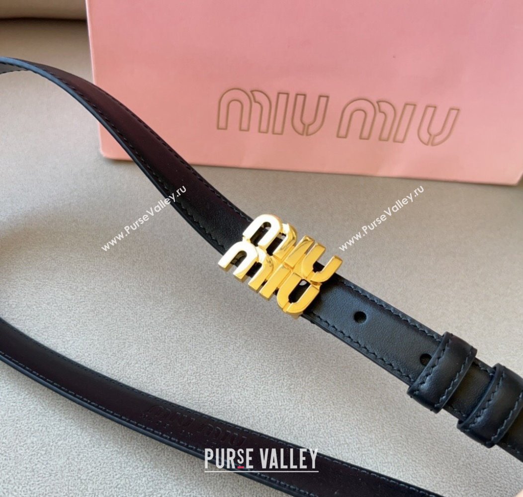 Miu Miu Calfskin Leather Belt 2cm with Miu Buckle Black 2024 1127 (99-241127113)