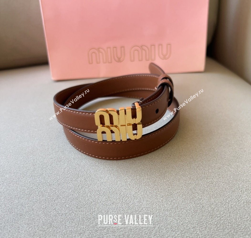 Miu Miu Calfskin Leather Belt 2cm with Miu Buckle Tan Brown 2024 1127 (99-241127115)