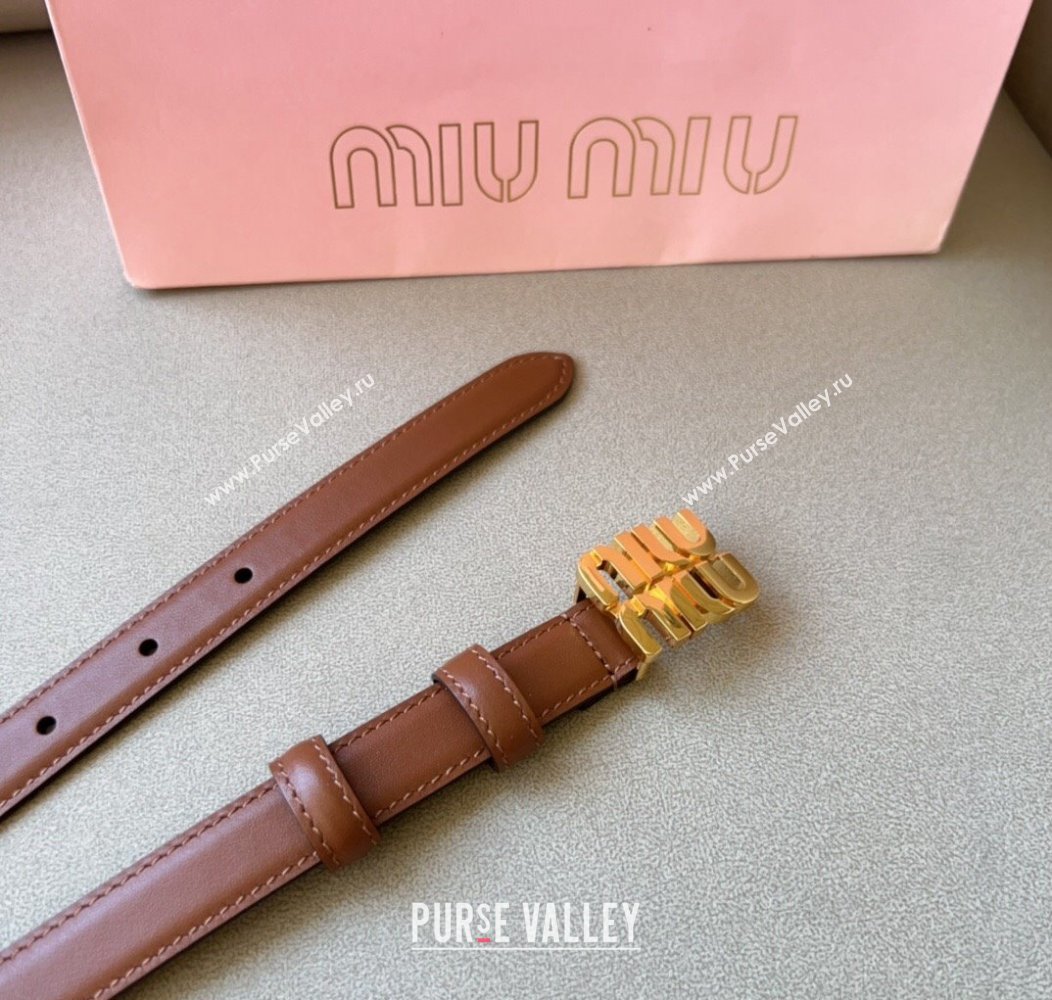 Miu Miu Calfskin Leather Belt 2cm with Miu Buckle Tan Brown 2024 1127 (99-241127115)