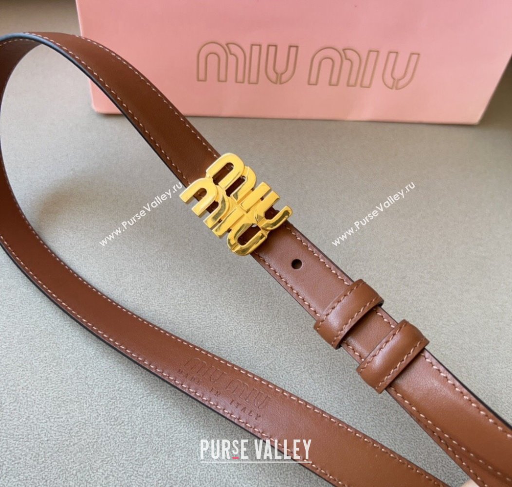 Miu Miu Calfskin Leather Belt 2cm with Miu Buckle Tan Brown 2024 1127 (99-241127115)