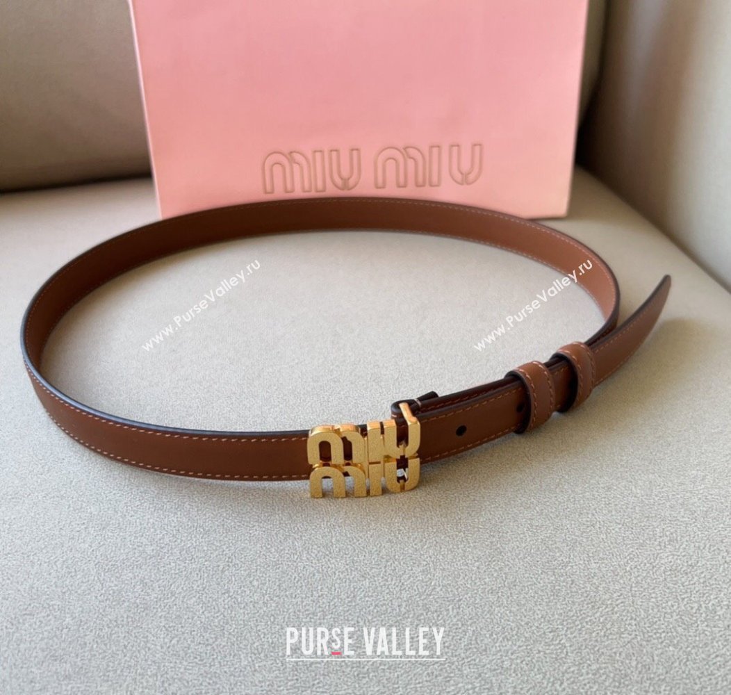 Miu Miu Calfskin Leather Belt 2cm with Miu Buckle Tan Brown 2024 1127 (99-241127115)