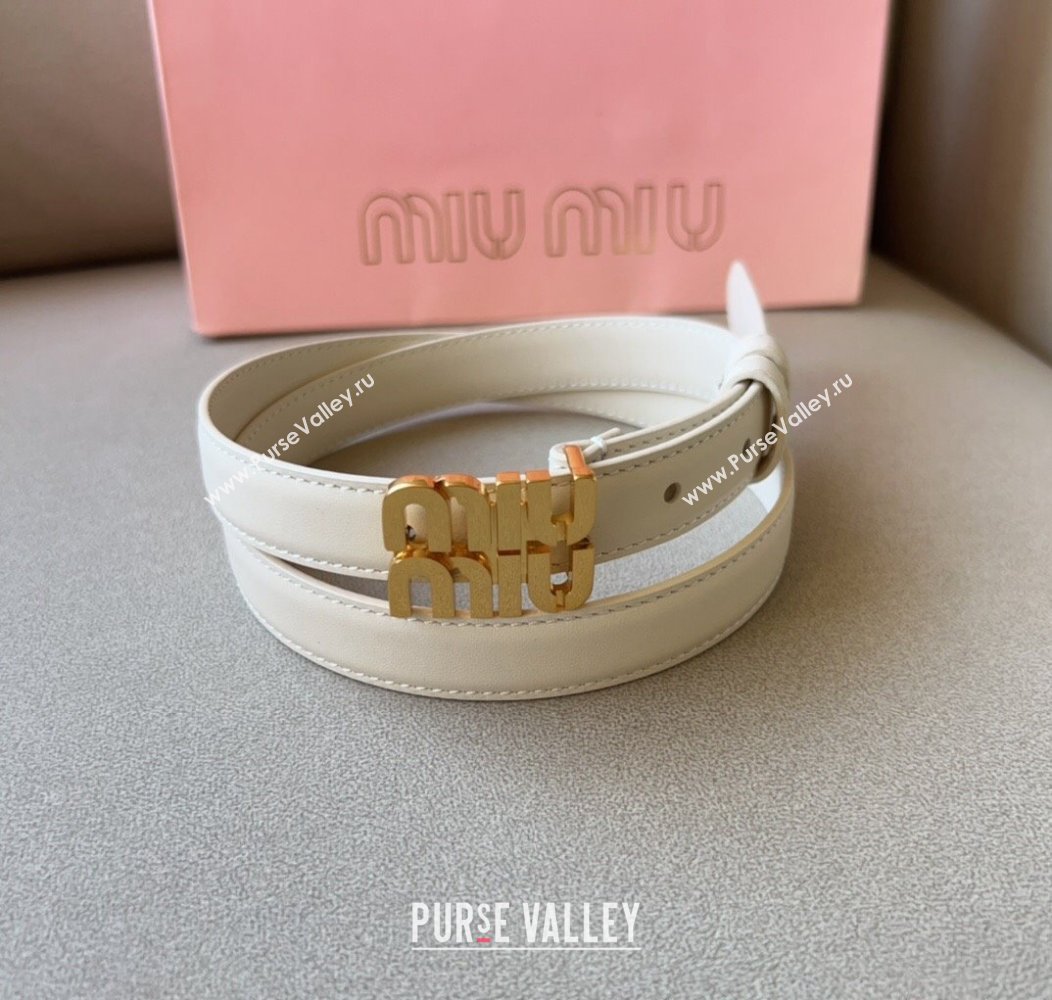 Miu Miu Calfskin Leather Belt 2cm with Miu Buckle White 2024 1127 (99-241127116)