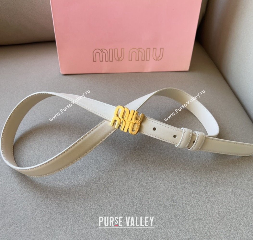 Miu Miu Calfskin Leather Belt 2cm with Miu Buckle White 2024 1127 (99-241127116)