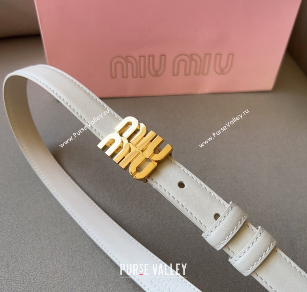 Miu Miu Calfskin Leather Belt 2cm with Miu Buckle White 2024 1127 (99-241127116)