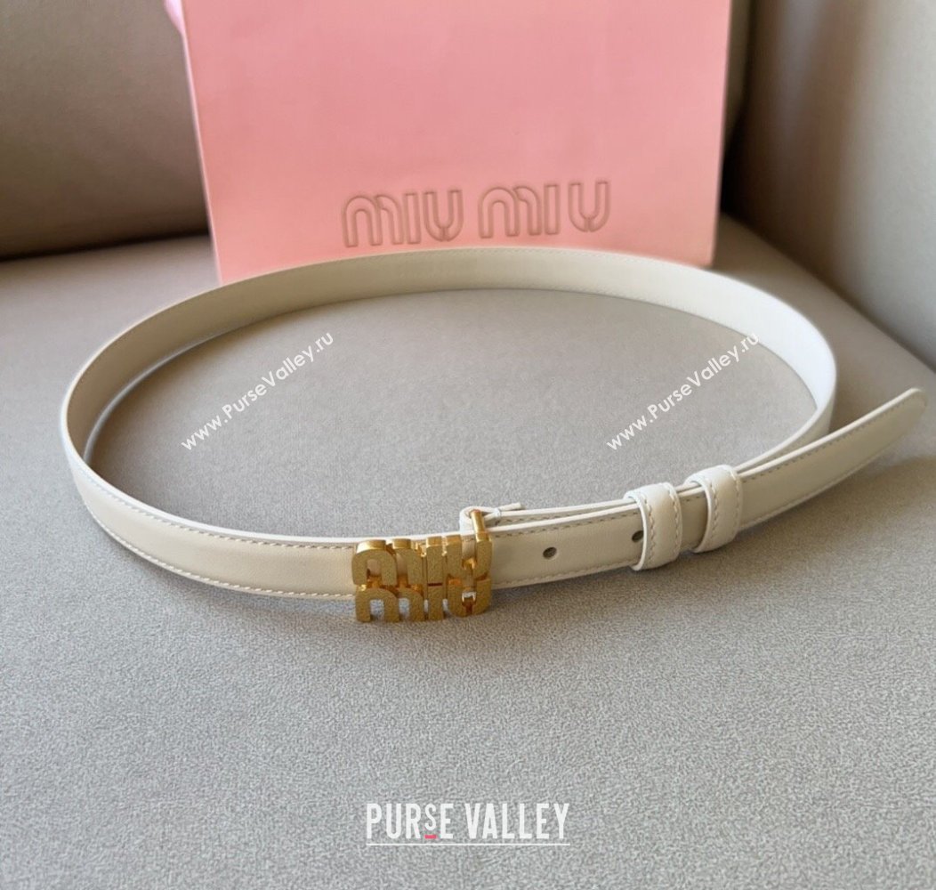 Miu Miu Calfskin Leather Belt 2cm with Miu Buckle White 2024 1127 (99-241127116)