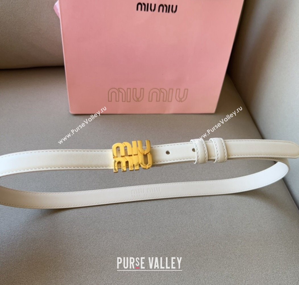 Miu Miu Calfskin Leather Belt 2cm with Miu Buckle White 2024 1127 (99-241127116)