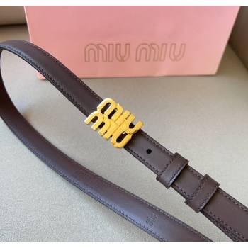 Miu Miu Calfskin Leather Belt 2cm with Miu Buckle Dark Brown 2024 1127 (99-241127117)