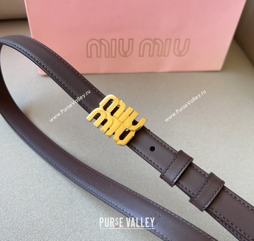 Miu Miu Calfskin Leather Belt 2cm with Miu Buckle Dark Brown 2024 1127 (99-241127117)