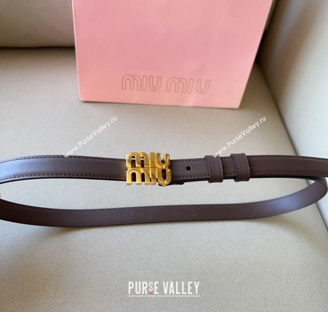 Miu Miu Calfskin Leather Belt 2cm with Miu Buckle Dark Brown 2024 1127 (99-241127117)