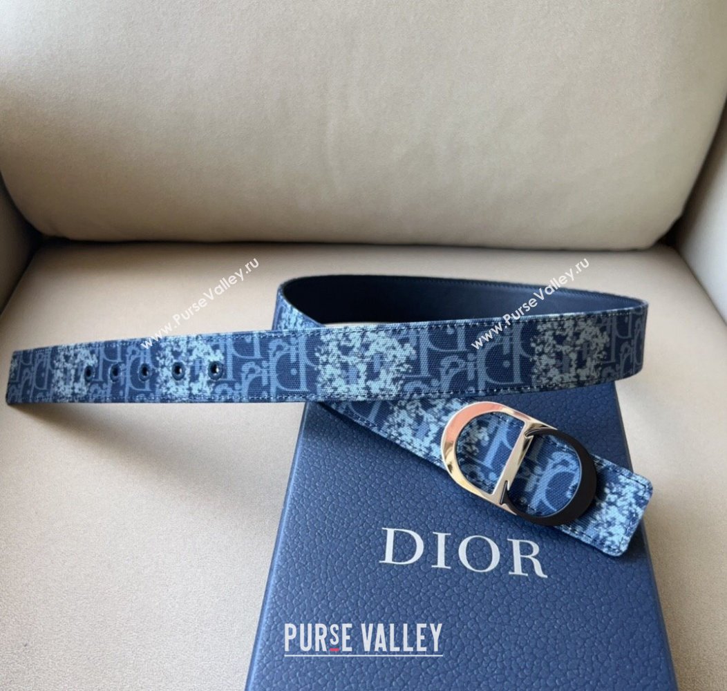 Dior Oblique Canvas Belt 3.4cm with CD Buckle Blue 2024 1127 (99-241127124)