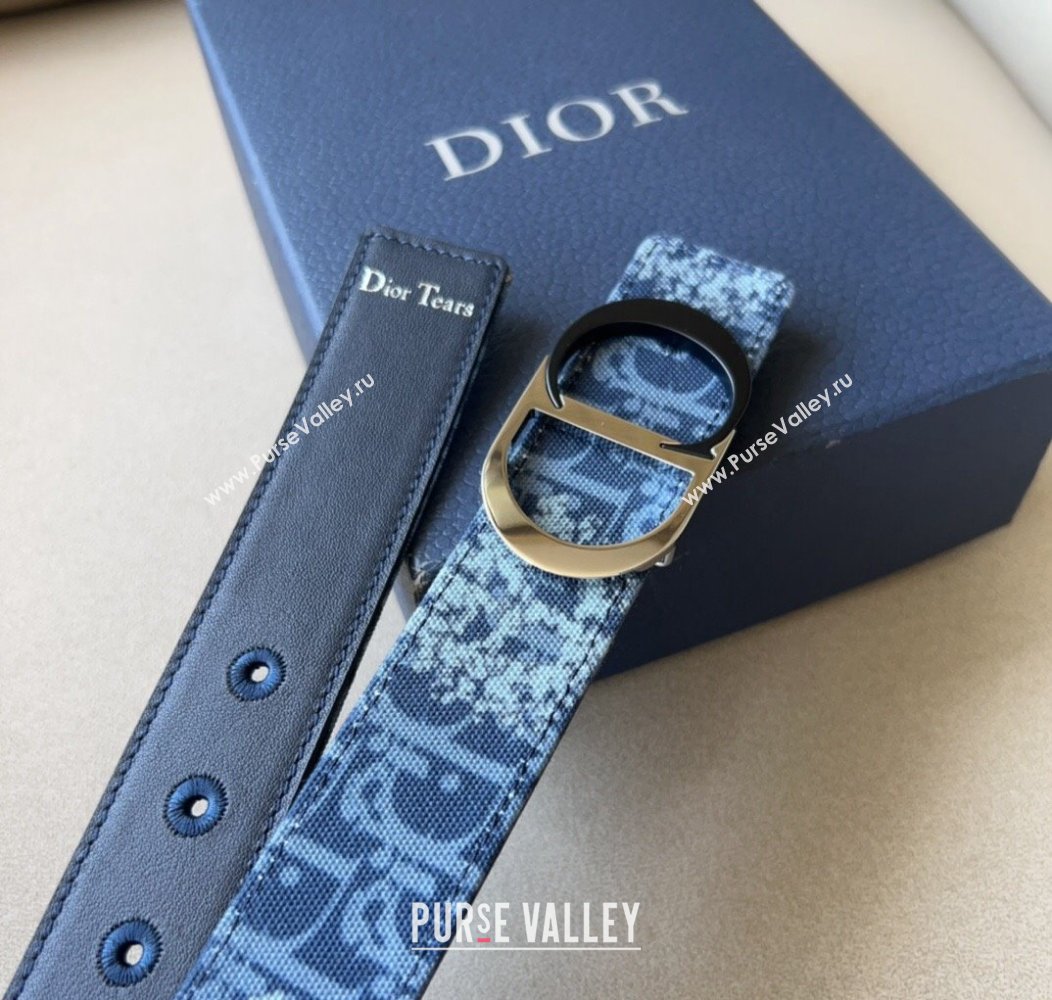 Dior Oblique Canvas Belt 3.4cm with CD Buckle Blue 2024 1127 (99-241127124)