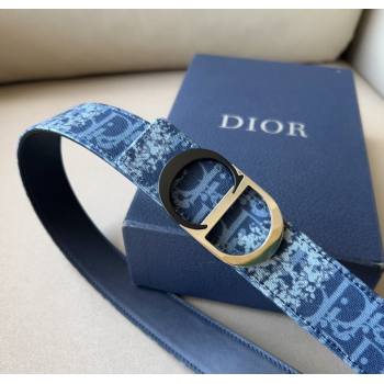 Dior Oblique Canvas Belt 3.4cm with CD Buckle Blue 2024 1127 (99-241127124)