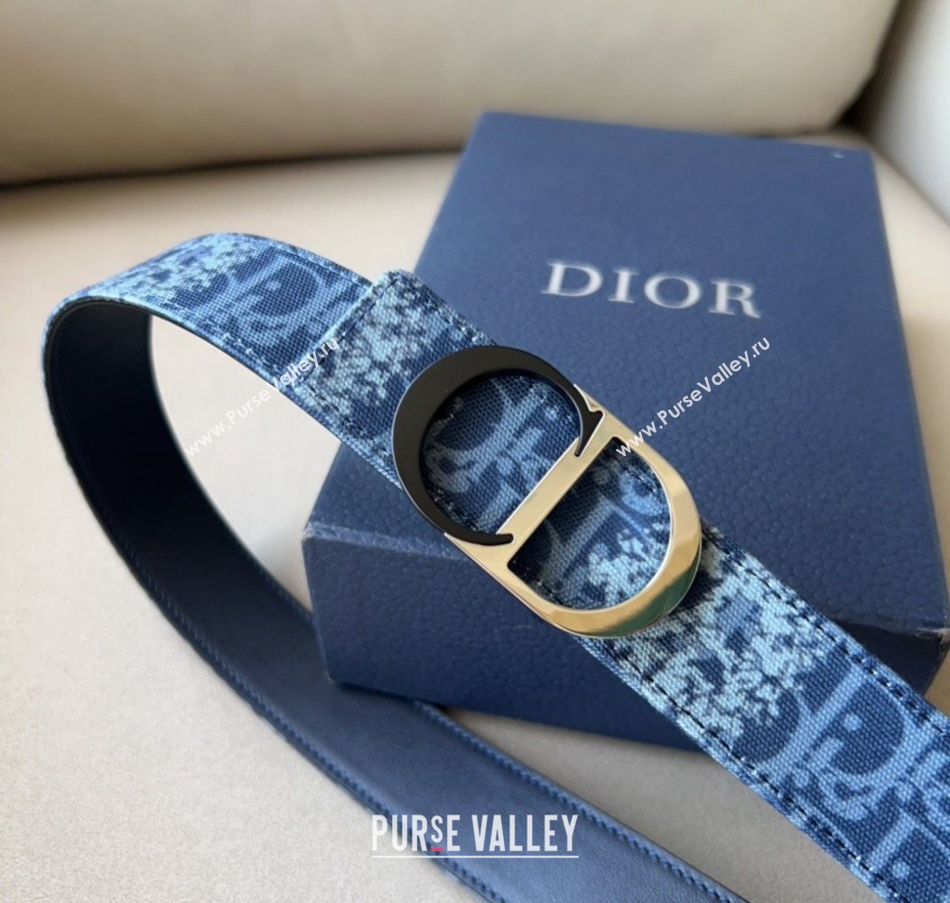 Dior Oblique Canvas Belt 3.4cm with CD Buckle Blue 2024 1127 (99-241127124)