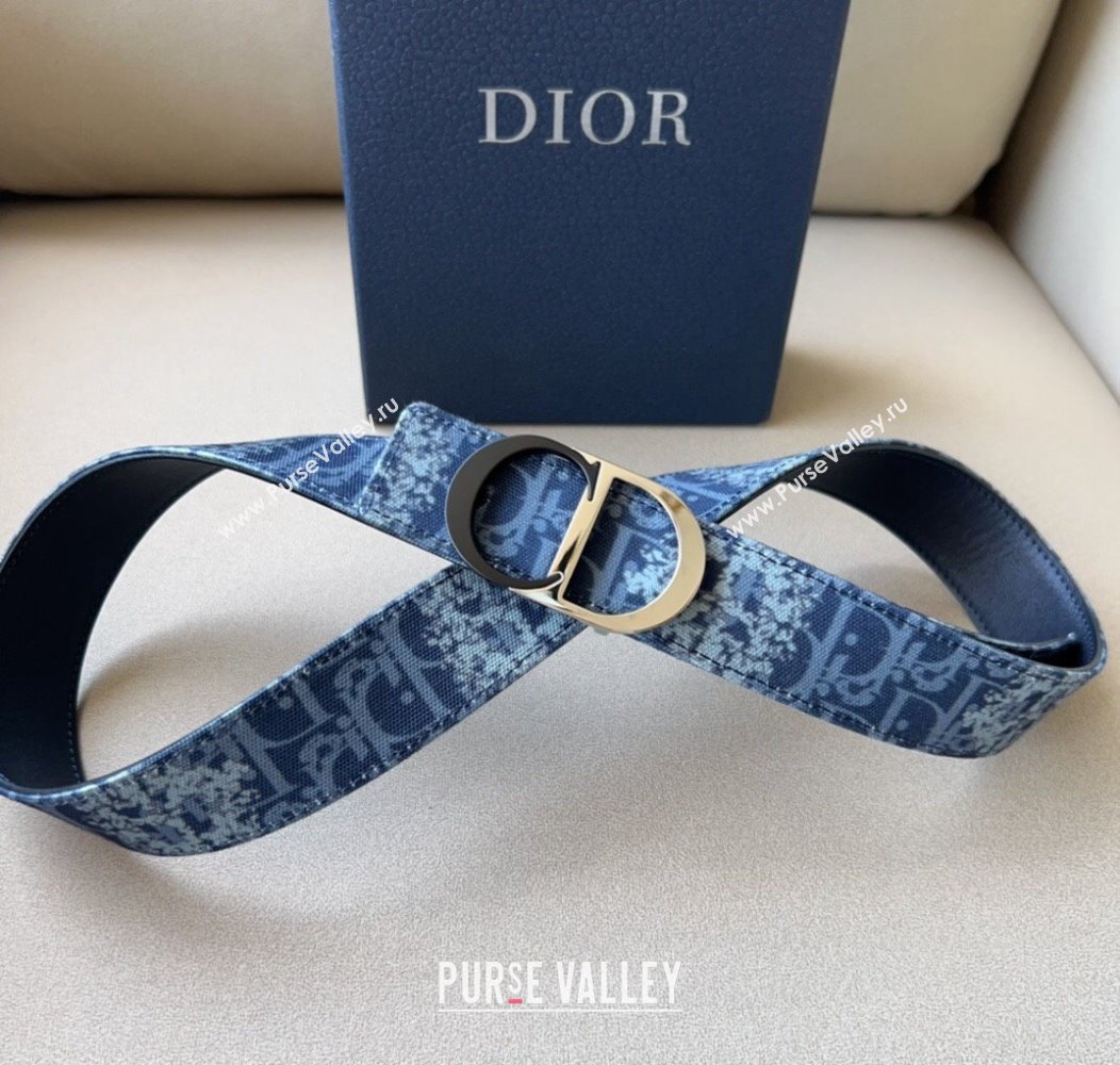 Dior Oblique Canvas Belt 3.4cm with CD Buckle Blue 2024 1127 (99-241127124)