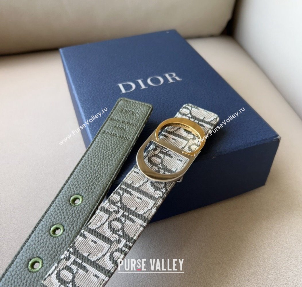 Dior Oblique Canvas Belt 3.4cm with CD Buckle Beige/Green 2024 1127 (99-241127125)