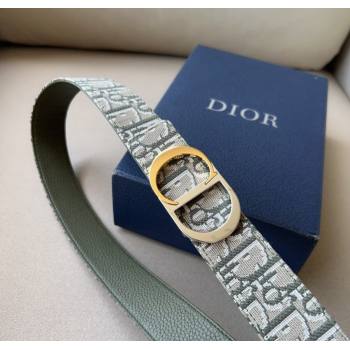 Dior Oblique Canvas Belt 3.4cm with CD Buckle Beige/Green 2024 1127 (99-241127125)