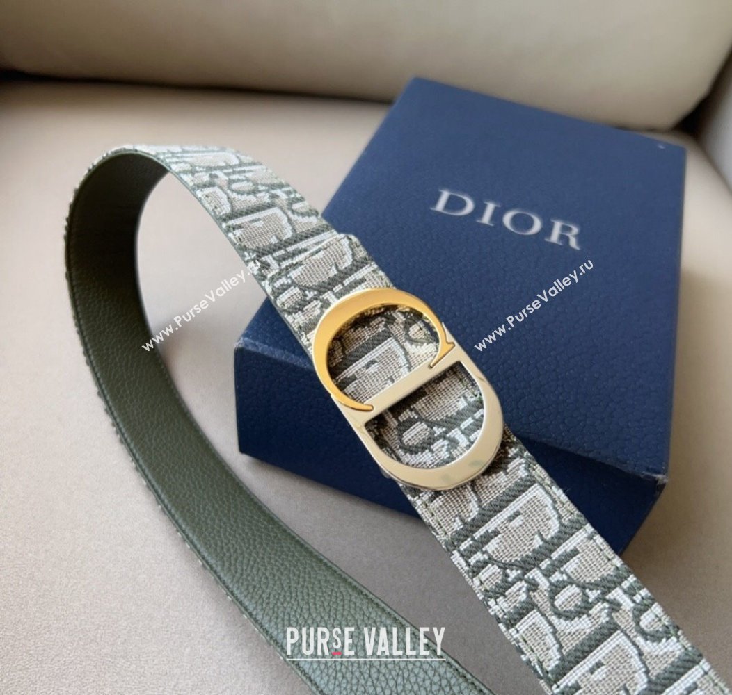 Dior Oblique Canvas Belt 3.4cm with CD Buckle Beige/Green 2024 1127 (99-241127125)