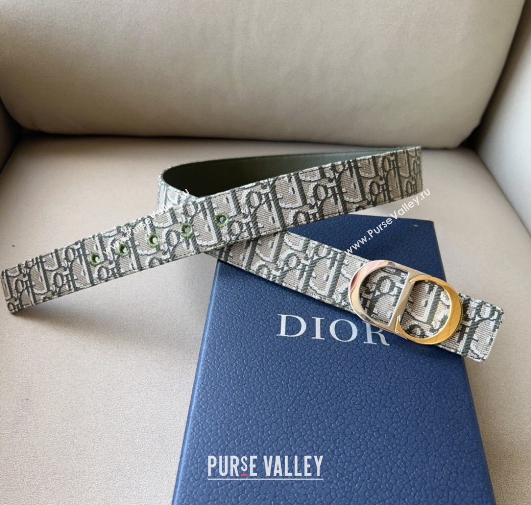 Dior Oblique Canvas Belt 3.4cm with CD Buckle Beige/Green 2024 1127 (99-241127125)