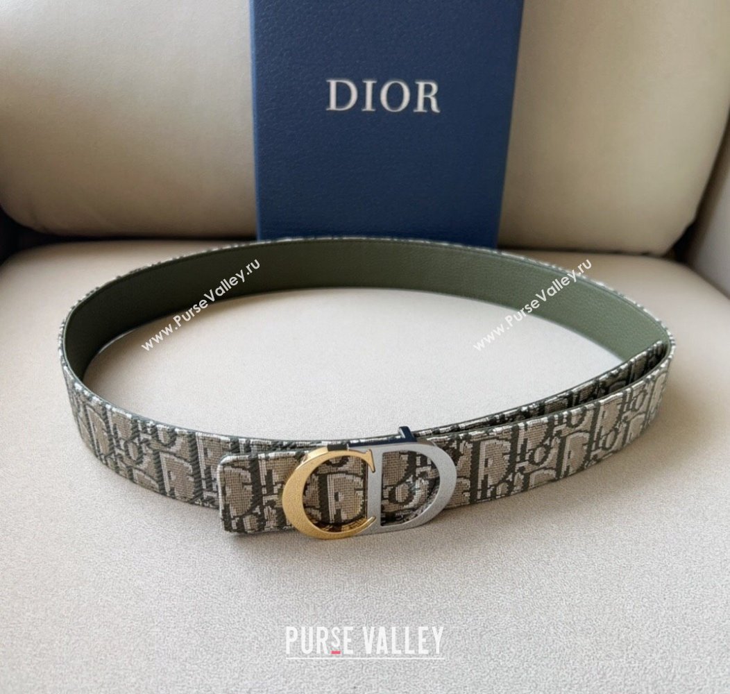 Dior Oblique Canvas Belt 3.4cm with CD Buckle Beige/Green 2024 1127 (99-241127125)