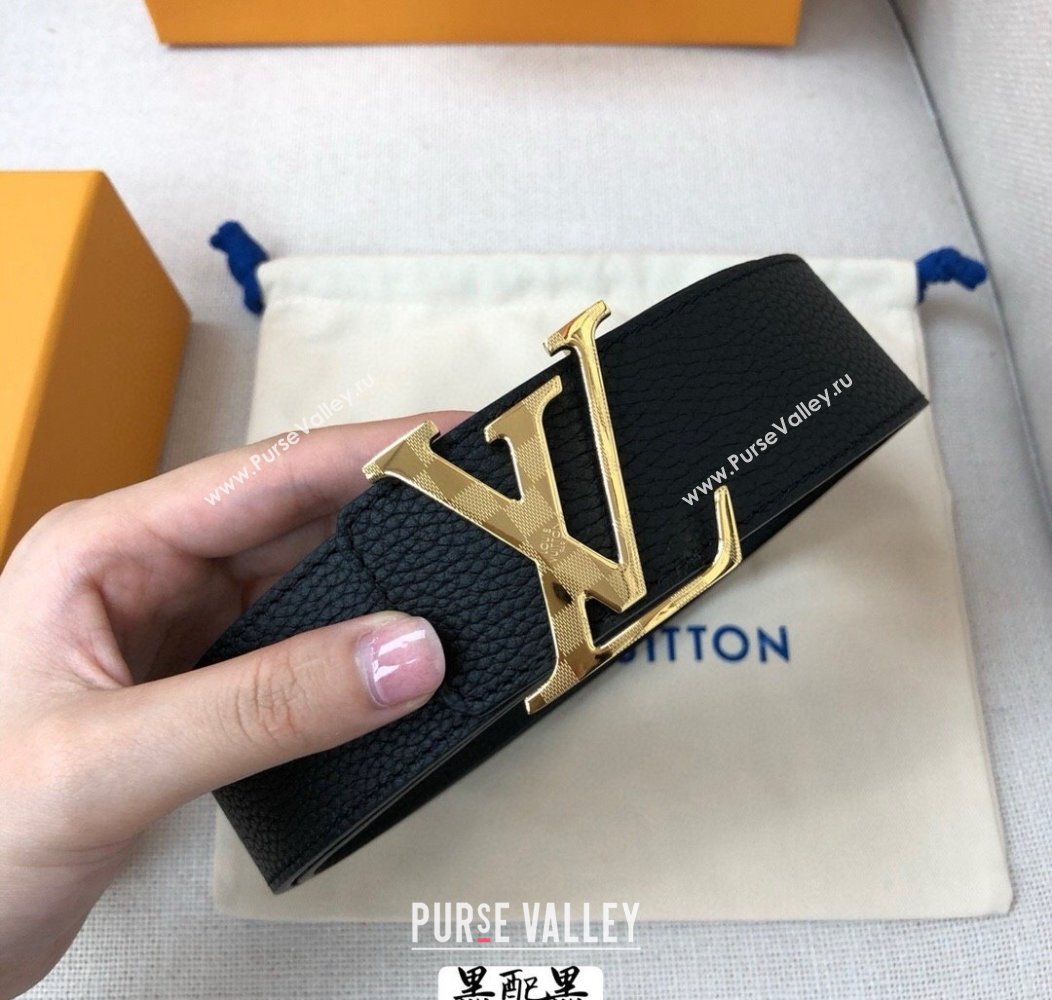 Louis Vuitton Grained Calfskin Belt 4cm Black/Gold 2024 1127 (99-241127045)