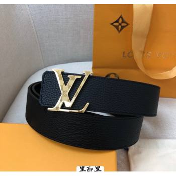 Louis Vuitton Grained Calfskin Belt 4cm Black/Gold 2024 1127 (99-241127045)